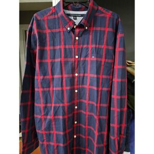 Tommy Hilfiger Men's Long Sleeve Plaid Button Down Shirt XXL Navy Red Check